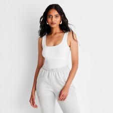 Women's Seamless Tank Bodysuit - A New Day  White XS: Slim Fit, Squareneck,