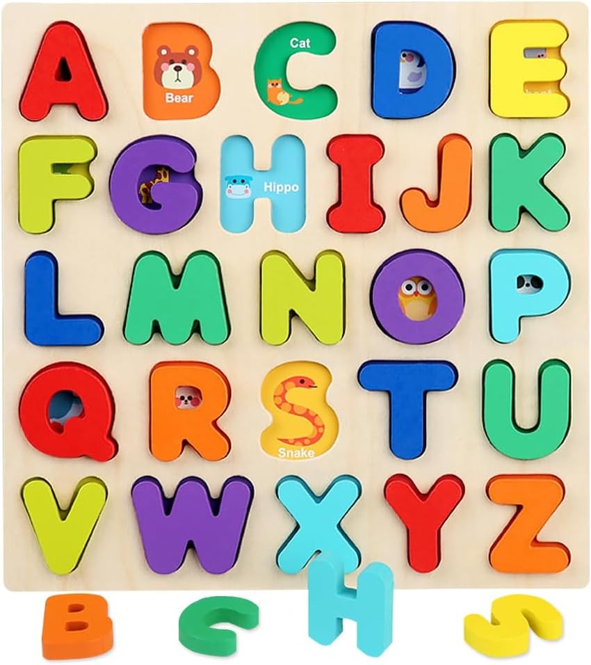 Wooden Jigsaw Puzzles for Kids ABC Alphabet Learning Toys - Early Education Mon
