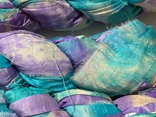 Recycled Sari Silk Ribbon Yarn Blue Purple Fantastic Tie Dye multi 50g