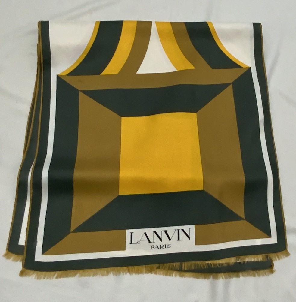 Lanvin Paris Silk Striped Print W/ Logo Rectangle Scarf 62/16 In