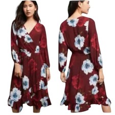 Anthro Plenty Tracy Reese Floral Vneck Knee-Length Ruffled Tomato Girl Dress S