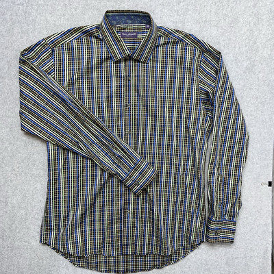 Marco Brunelli Shirt Men's Large Blue Green Paisley Flip Cuffs Button Down