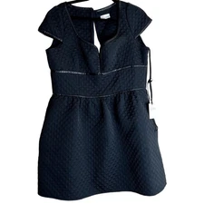 Red Valentino Mini Dress Women Size 10 Black Quilted Short-Sleeve Sweetheart LBD