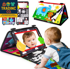 Baby Mirror Tummy Time Toys 0-6 Months with Crinkle Cloth Books Infant High Cont