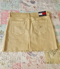 Women's sz 29 Tommy Jeans Beige Denim Mini Skirt Logo Zip Pockets