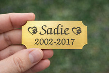 Custom Engraved 1.25x3 inch Brushed Gold Tone Pet Name Urn Plaque Plate Cat Dog