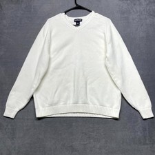 Vintage Lands' End Sweater Kids XL 18-20 White Cotton Tight Knit Ribbed V Neck