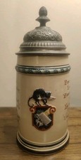 Antique German Beer Stein J Reinemann Munich 0.5L Hangover Cat Pewter Lid Vtg