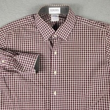 Brooks Brothers Shirt Mens 17 Red/Burgundy Check Dress Button Up Long Sleeve