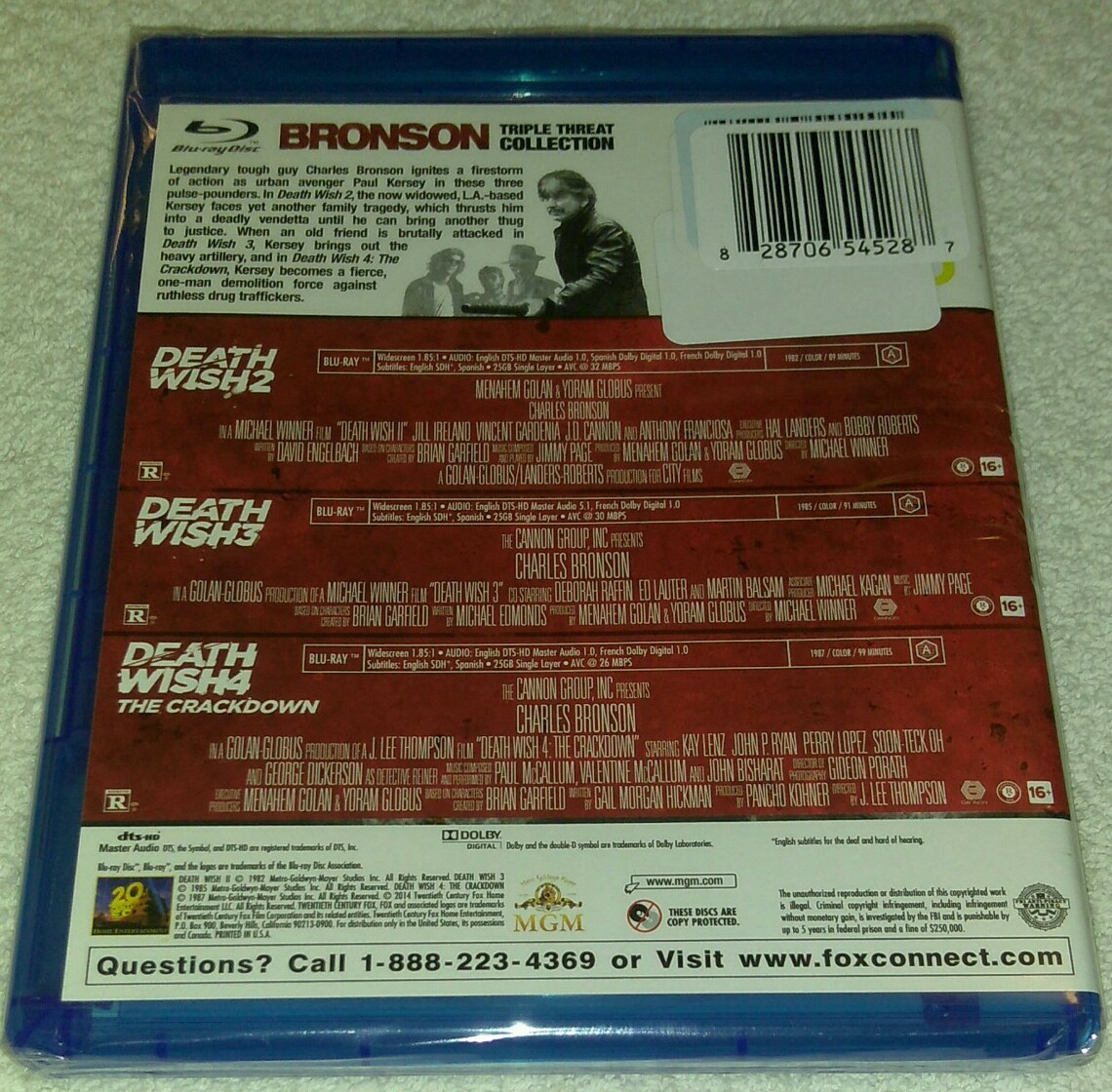 CHARLES BRONSON TRIPLE THREAT COLLECTION DEATH WISH 2 3 4 BLU RAY