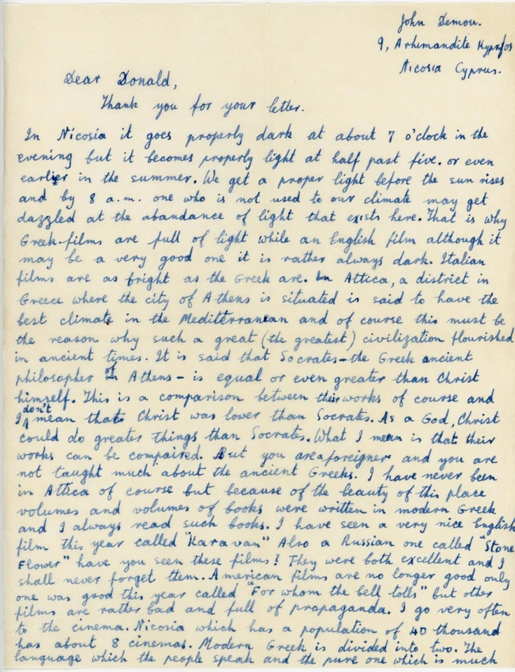 CYPRUS 1947 LONG LETTER JOHN DEMOU - Image 4 of 4