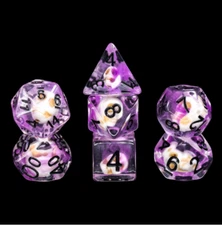 Purple Flameskull Dice Set Poly RPG DnD Dungeons Dragons AD&D Pathfinder d20