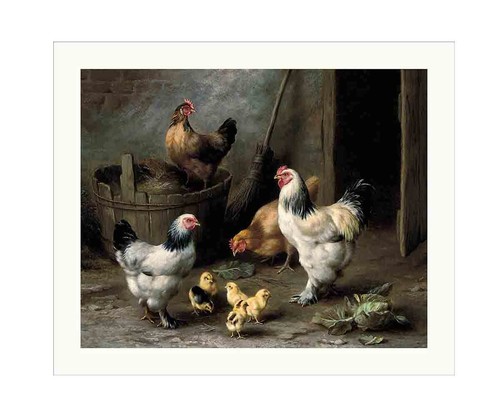 Chickens Oil Painting Printed On Canvas,Giclée Print,Vintage Decor,Fun Gift