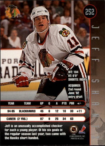 1995-96 Leaf Chicago Blackhawks Hockey Card #252 Jeff Shantz - Picture 2 of 2