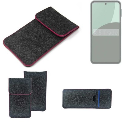 Filz Hülle für Sharp Aquos Sense9 dunkelgrau rosa Rand Case Tasche Schutz Hül