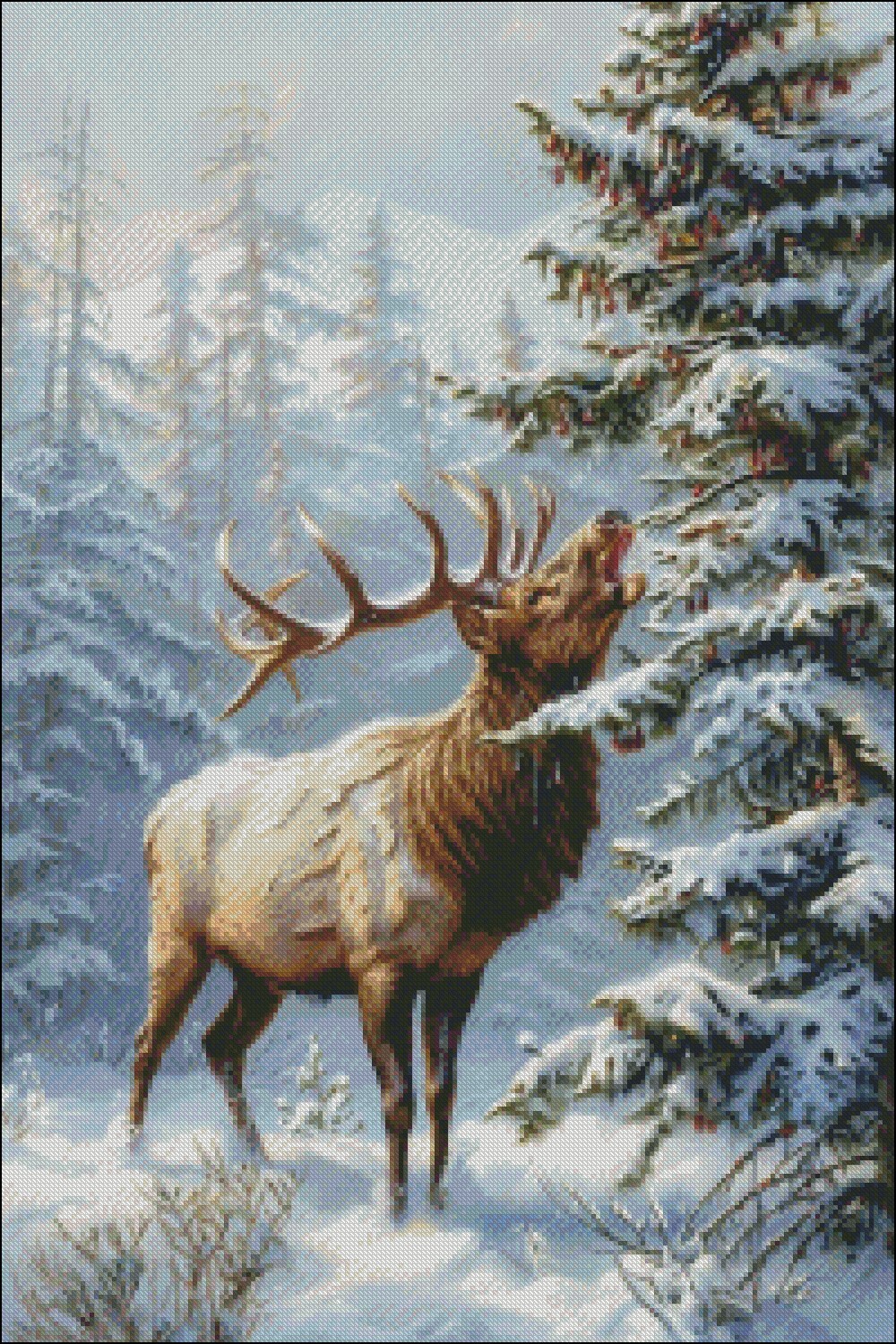 Elk in the Snowcovered Forest - Chart Counted Cross Stitch Patterns ...