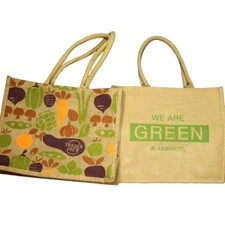 Trader Joe's and Arbonne Burlap Reusable Shopping Bags Veggie Print 16x13