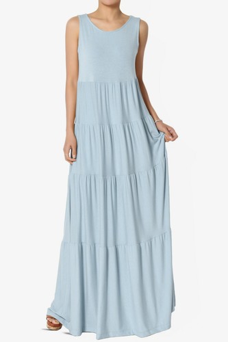 TheMogan S~3X Sleeveless Scoop Neck Tiered Jersey Relaxed Fit Long Maxi Dress - Picture 13 of 127