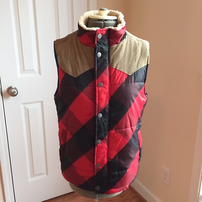 Red Camel vest small red black puffer vest S snap zip up Women's warm vest