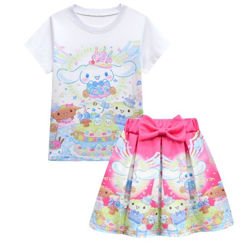 Cinnamon Dog 3-10 Year Old Girl Skirt Three Piece Set T-shirt+Skirt+Bag - Picture 28 of 36