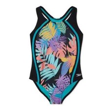 Speedo L35313 Girls Tropical Print Sport Splice Racerback One Piece Size 16