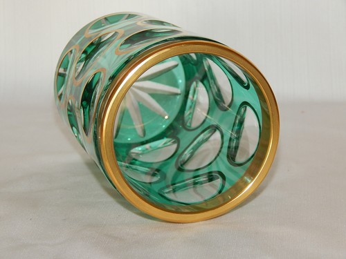 Taza de vidrio verde claro 16 lentes reductoras bordes dorados estrella de suelo - Imagen 4 de 6