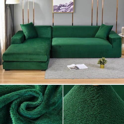 Samt Sofabezug für Wohnzimmer dick elastisch 1/2/3/4 Sitzer L Form Ecke - Bild 23 von 28
