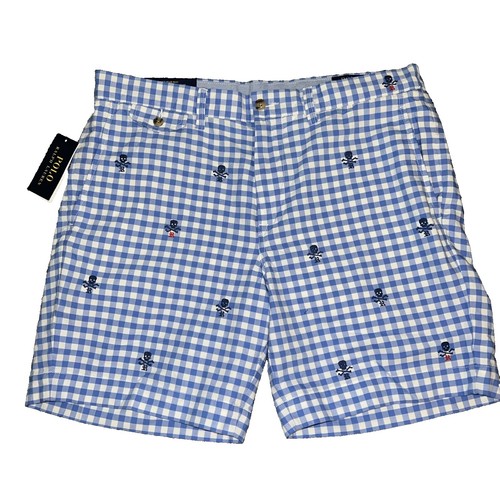 Vintage Polo By Ralph Lauren Shorts Mens 36 Blue Check Pleated