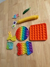 Fidget Toy Lot Of 9 Push Bubble Pop It Sensory Bear, Square, Circle, Keychains