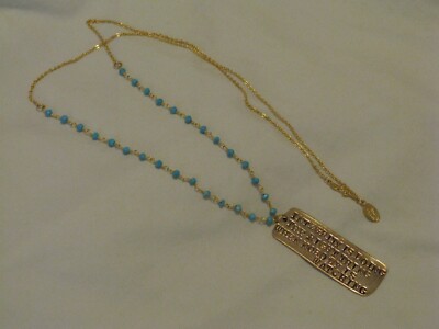 Alisa Michelle 'Integrity' Quote Pendant Necklace 24k Gold Plate & Turquoise NEW