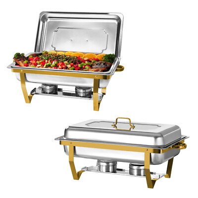 Chafing Dish GOLD Buffet Set Stainless Steel Full Size Chafer 8QT party 2/4