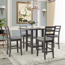 Dining Set Premium Rubber Wooden Table w Padded Chairs & Storage Shelving