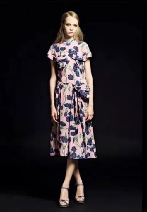 Prada Resort 2008 Vintage Floral Pleated Dress Pink Silk Sz