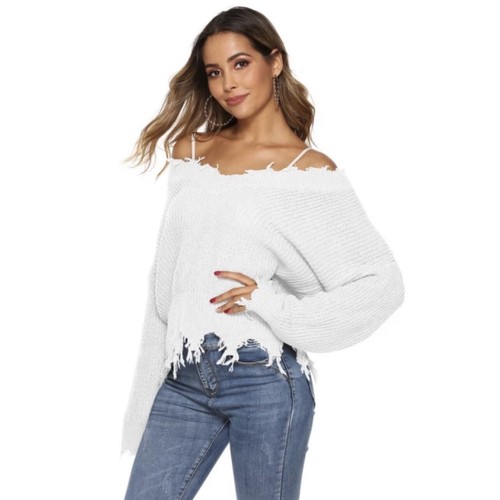 V-Neck Long Sleeve Frayed Sweater | eBay
