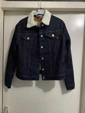 Replay Women S Blue Teddy Lined Faux Fur Pocket Button Denim Jacket Sz M £265