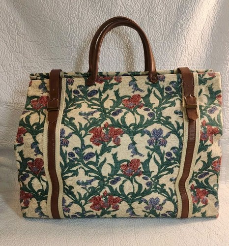 George Caspari Floral Canvas Leather SEWING KNITTING Bag WEST GERMANY