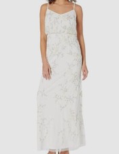 329 Adrianna Papell Women's White Embroidered Floral Evening Gown Dress Size 2
