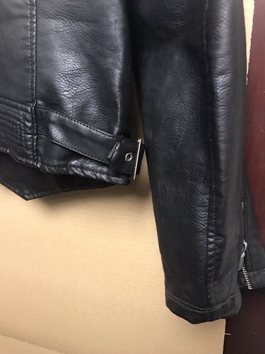 CI SONO Womens Black Biker Jacket Faux Leather Size L Armpit To Armpit 19” - Picture 7 of 9