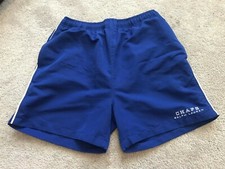 Chaps Ralph Lauren Mens Medium Swim Trunks Shorts Blue Embroidered Retro Pockets