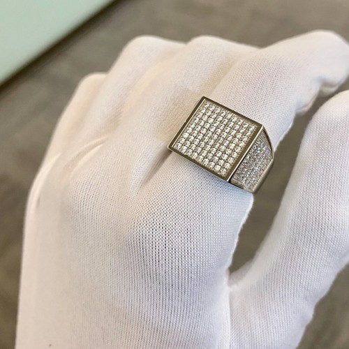 MEN'S 925 STERLING SILVER SOLID VVS CZ SQUARE RING. - Picture 3 of 7