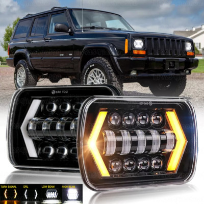For Jeep Cherokee XJ 1984-2001 Wrangler YJ 1986-1995 5x7 7x6 Led Headlight HI/LO