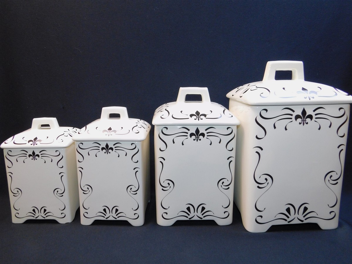 4 Jay Willfred Andrea Sadek Black and Cream Fleur de lis Canister