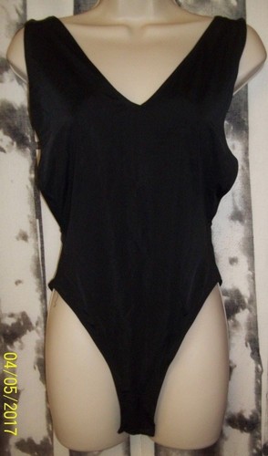 Poetry Wos Small Black Polyester Spandex Hi Cut Open Back Snaps Swimsuit 503 - Picture 1 of 3