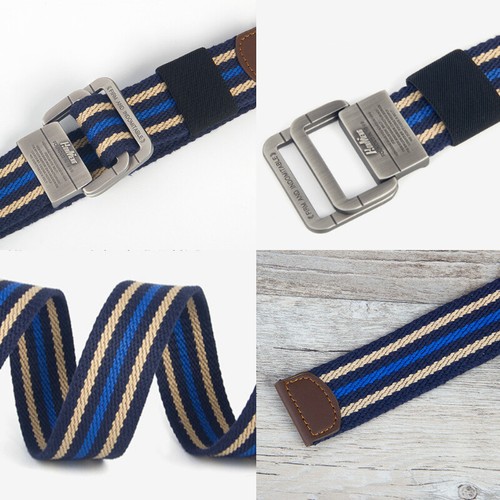 Unisex Canvas Belt Double Ring Buckle Men Fashion Cuttable Stripe Waistband Chic - Picture 10 of 19