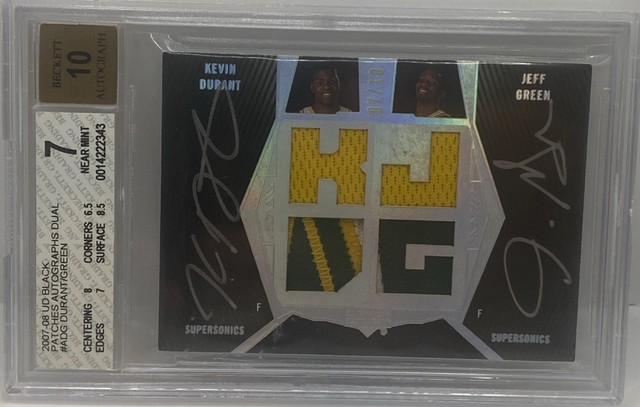 Kevin Durant 2007 UD Black Jeff Green Dual Patch Auto Autograph #07/10 BGS 7 RPA
