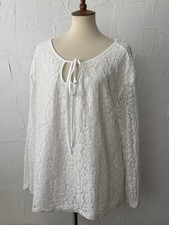 Unbranded White Lace Long Sleeve Top Blouse Women Plus Size 4XL Tie Neck Layered