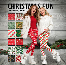 Womens Christmas Leggings #1 – Santa & Holly Holiday Print Pants