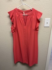 Vince Camuto Size 10 Coral Pink Flutter Sleeve Shift Sheath Dress Knee Length