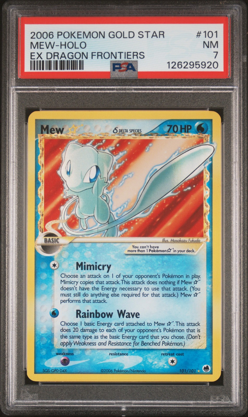 2006 POKEMON EX DRAGON FRONTIERS GOLD STAR #101 MEW-HOLO PSA 7
