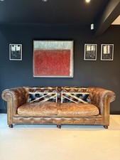 ANDREW MARTIN Rebel 3-Seater Sofa in brown leather with Union Jack Design